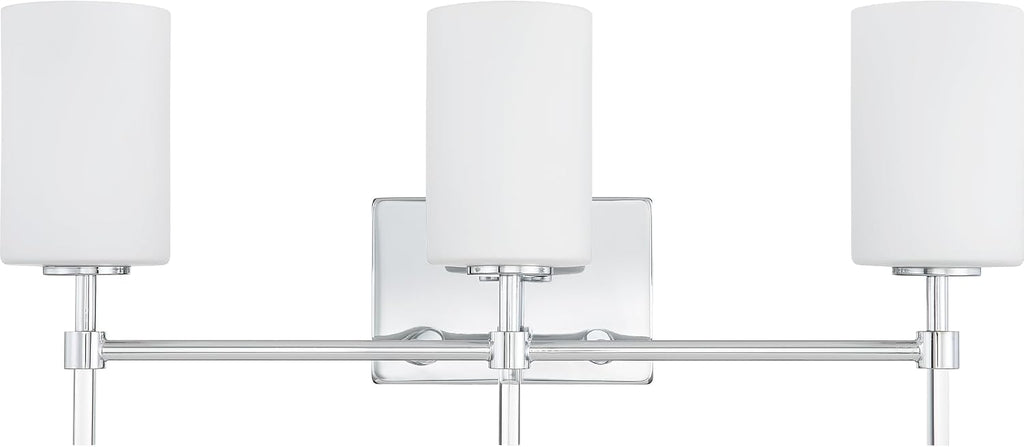 Quoizel Rossfield 24' 3-Light Vanity Light, Chrome with White Etched Glass, Dimmable LED Compatible