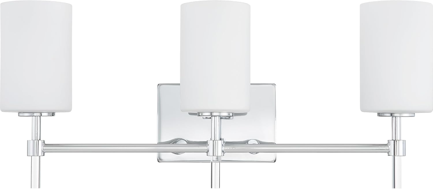 Quoizel Rossfield 24' 3-Light Vanity Light, Chrome with White Etched Glass, Dimmable LED Compatible