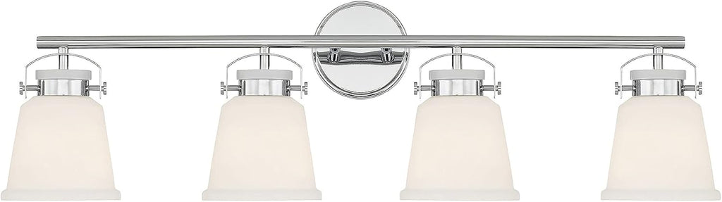 Savoy House 8-1627-4-11 Kaden Industrial Traditional White Opal Glass Bathroom Vanity Wall Light, 4-Light 240 Total Watts, 11' H x 34' W, Polished Chrome