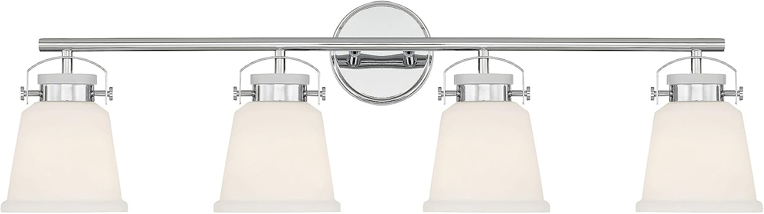 Savoy House 8-1627-4-11 Kaden Industrial Traditional White Opal Glass Bathroom Vanity Wall Light, 4-Light 240 Total Watts, 11' H x 34' W, Polished Chrome