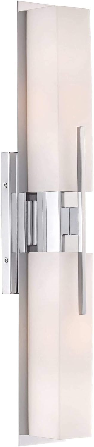 Possini Euro Design Midtown Mid Century Modern Wall Mount Light Chrome Silver Metal 23 1/2' Wide 2-Light Vanity Fixture Rectangular White Glass Shades Decor for Bathroom Over Mirror House Home