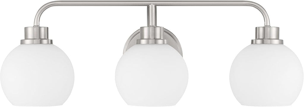 Meridian M80081BN White Opal Glass Bathroom Vanity Wall Light, 3-Light 180 Total Watts, 8' H x 24' W, Brushed Nickel