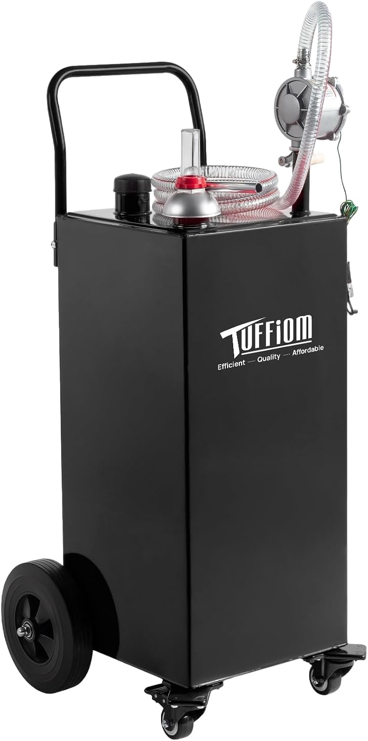 TUFFIOM 30 Gallon Fuel Gas Caddy with Swivel Wheels & Manual Siphon Pump, Portable Diesel Transfer Storage Tank w/8.9ft Hose, Gas Can for ATV Car Mowers Tractor Boat Motorcycle