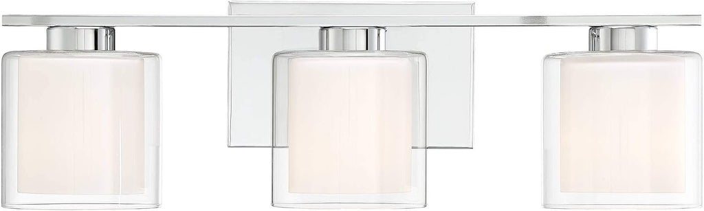 Possini Euro Design Dorris Modern Wall Mount Light Chrome Silver Hardwired 22' Wide 3-Light Fixture Clear Outer Opal Inner Glass Shade for Bedroom Bathroom Vanity Reading Living Room Hallway