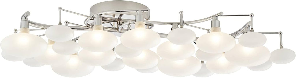 Possini Euro Design Lilypad Modern Ceiling Light Semi Flush-Mount Fixture 30' Wide Chrome 12-Light Frosted Opal Etched Glass for Bedroom Kitchen Living Room Hallway Dining Bathroom