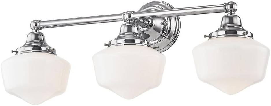 Lighting Farm Style Schoolhouse Bathroom Light Chrome White Opal Glass 3 Light 23.125 Inch Length