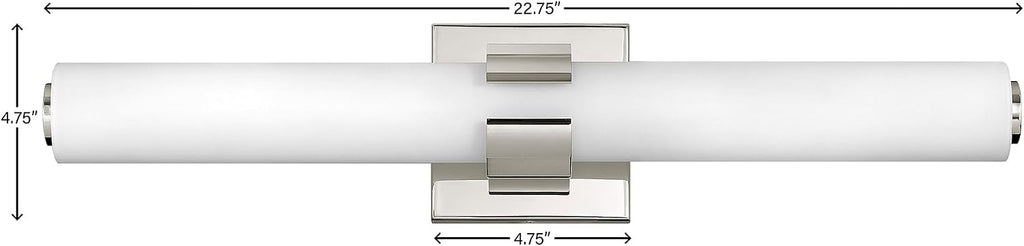 Hinkley Aiden 22.75' Integrated LED Bath Vanity Bar, Modern Baton Style, Etched White Glass, Mount Vertically or Horizontally, Polished Nickel Finish