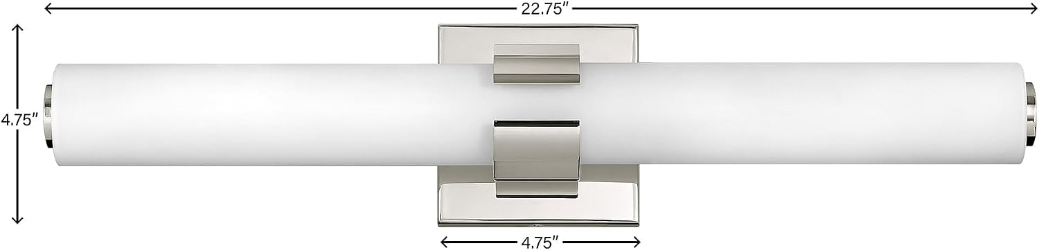 Hinkley Aiden 22.75' Integrated LED Bath Vanity Bar, Modern Baton Style, Etched White Glass, Mount Vertically or Horizontally, Polished Nickel Finish