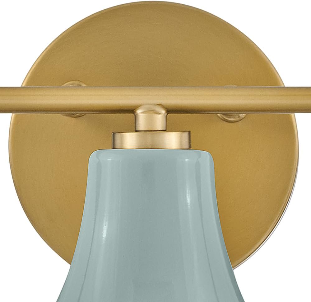 Lark Haddie Modern Three-Light Bath Vanity, Fixture Mounts Up or Down Over Bathroom Mirror, Seafoam and Lacquered Brass Finish