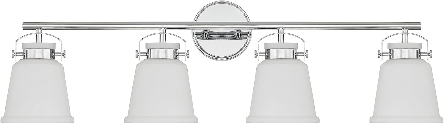 Savoy House 8-1627-4-11 Kaden Industrial Traditional White Opal Glass Bathroom Vanity Wall Light, 4-Light 240 Total Watts, 11' H x 34' W, Polished Chrome