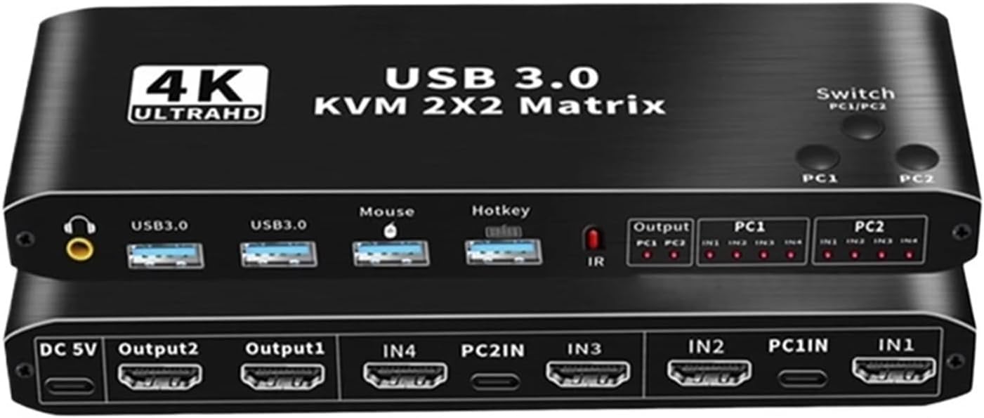 2x2 HDMI KVM Switch Matrix 4K 60Hz Dual Monitor KVM HDMI Extended Display USB KVM Switcher 2 in 2 Out for 2 Computers 2 Monitors
