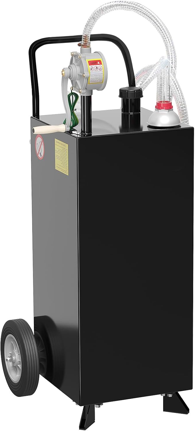 35 Gallon Fuel Caddy, Fuel Transfer Tank with Pump, Gas Storage Tank, Gasoline Diesel Fuel Container for Cars, Lawn Mowers, ATVs, Boats, More, Black
