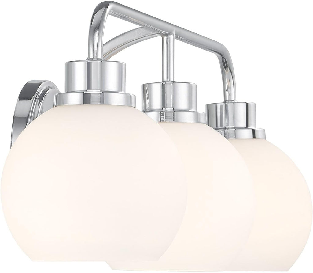 Meridian M80081CH White Opal Glass Bathroom Vanity Wall Light, 3-Light 180 Total Watts, 8' H x 24' W, Chrome