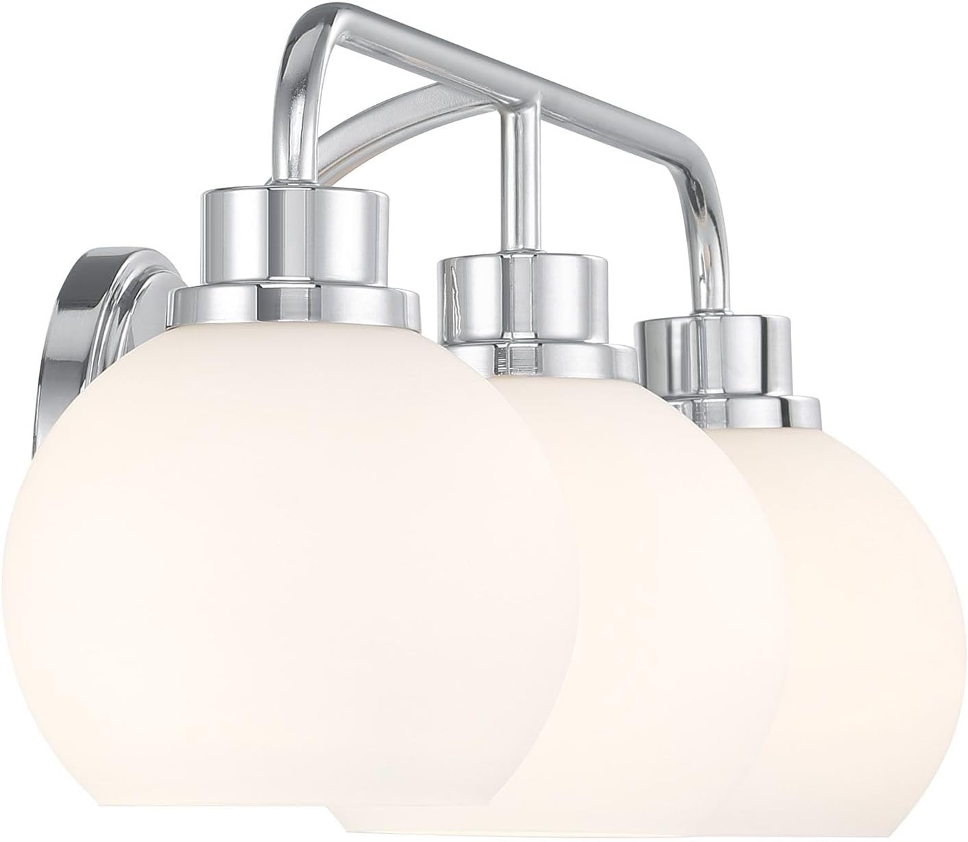 Meridian M80081CH White Opal Glass Bathroom Vanity Wall Light, 3-Light 180 Total Watts, 8' H x 24' W, Chrome