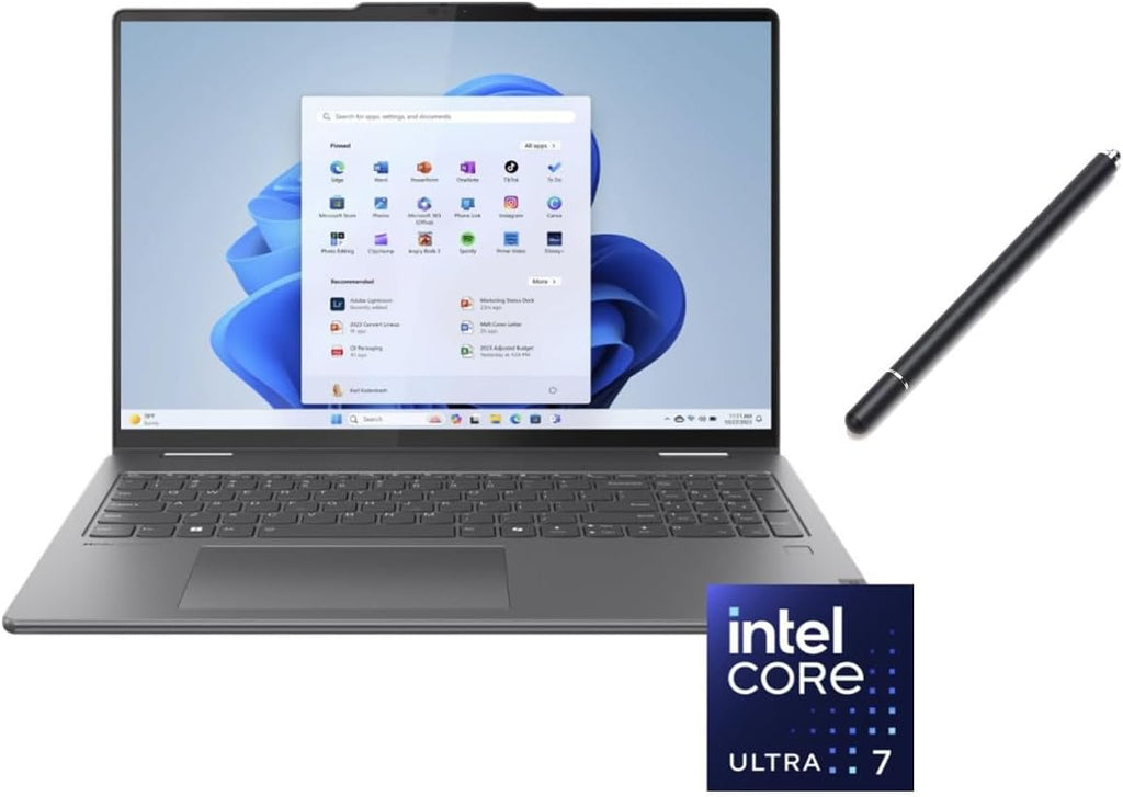 Lenovo Yoga 2 in 1 16' 2K Touchscreen Laptop | Intel Core Ultra 7 155U | Intel HD Graphics | Backlit | Fingerprint | 16GB RAM DDR5 | 1024GB SSD | Windows 11 Home | Bundle with Stylus Pen
