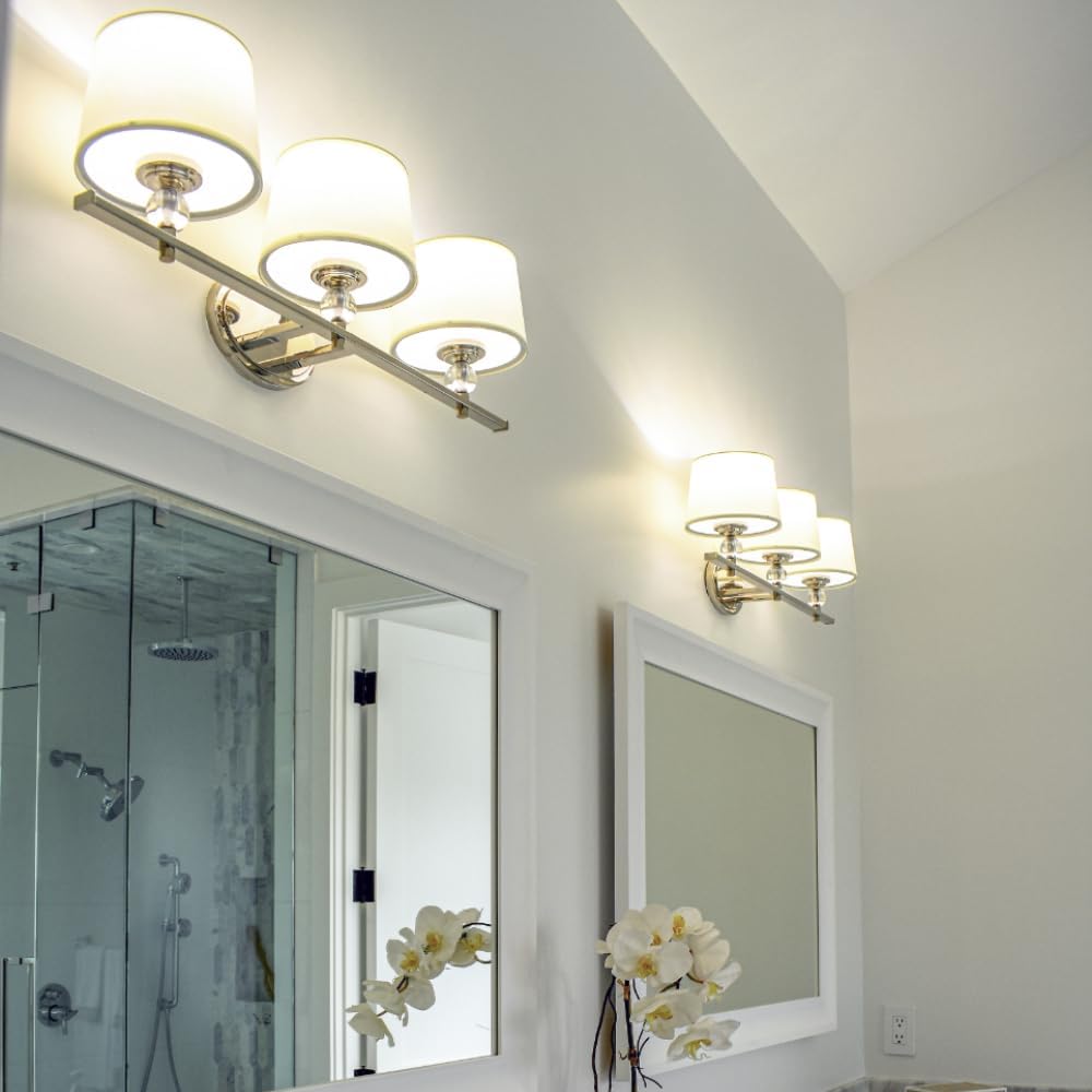 Maxim Lighting Rondo 3-Light Bath Vanity Light | Polished Nickel Finish | Transitional Indoor Light Fixture | Ideal for Bathrooms & Powder Rooms | Dimmable Damp Rated | 12763WTPN