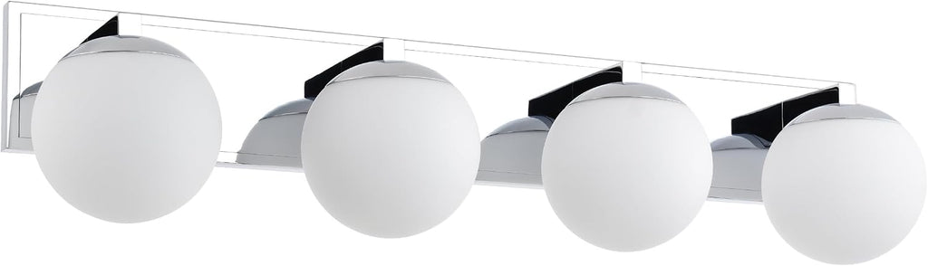 Chrome Bathroom Vanity Light Fixtures, 4-Light Globe Bathroom Vanity Light Fixtures Over Mirror, Modern Wall Lights for Living Room, Long Backplate, Standard E26 Base, Chrome