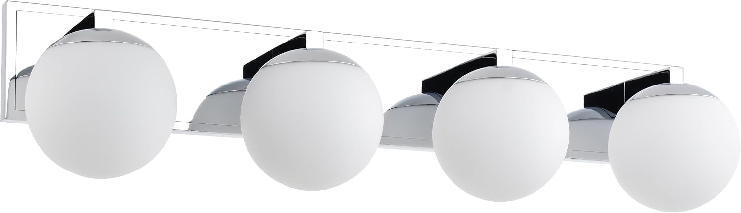 Chrome Bathroom Vanity Light Fixtures, 4-Light Globe Bathroom Vanity Light Fixtures Over Mirror, Modern Wall Lights for Living Room, Long Backplate, Standard E26 Base, Chrome