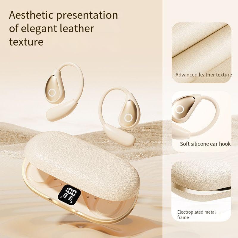 Translation Headphones Open-Ear True Wireless Bluetooth 5.4 with Noise Cancelling,IPX5 Waterproof Sport Earphones Sweat Resistant,Single Battery Life 7H,Compatible with iPhone & Android,Beige