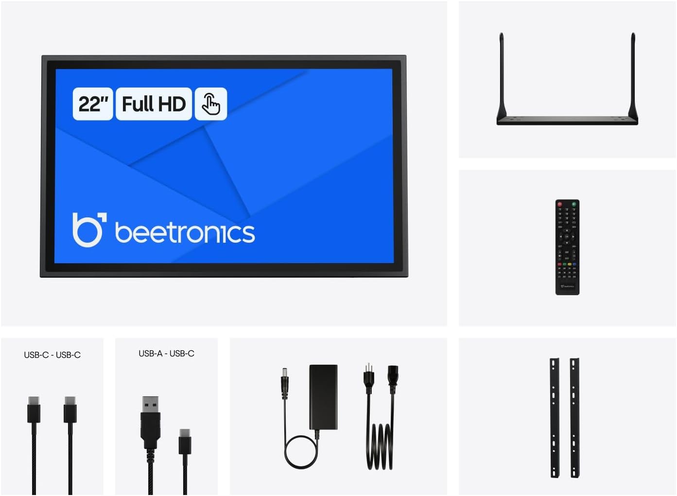 Beetronics 22 Inch Touchscreen Monitor | Full HD 1080p | 22TS7M – Industrial-Grade, Professional 10-Point Multi Touch Display for PC, Mac, Linux – HDMI, DisplayPort, USB-C, VGA Inputs