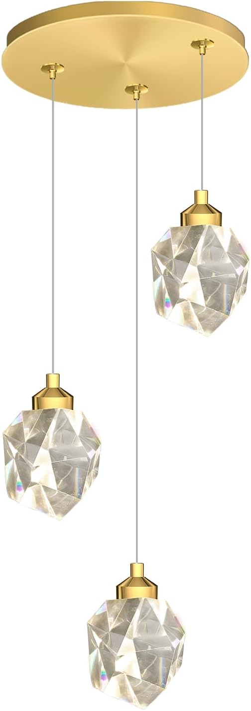 Gold Pendant Light Dimmable LED 3-Light Modern Pendant Light Kitchen Island Dining Room Bar
