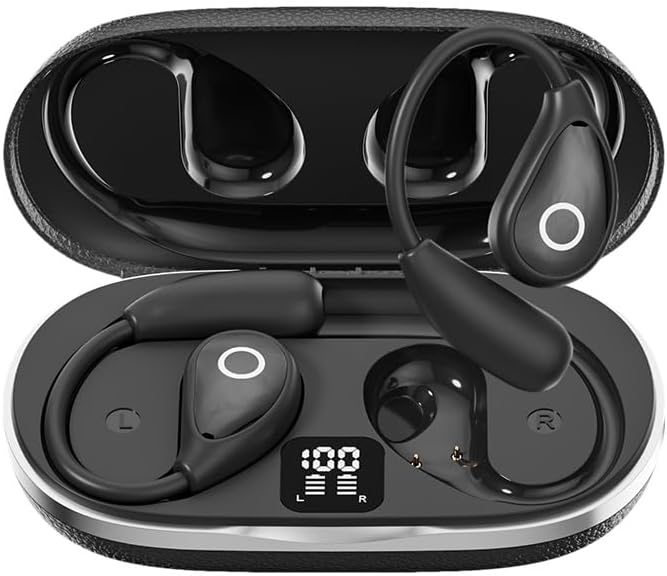 Translation Headphones Open-Ear True Wireless Bluetooth 5.4 with Noise Cancelling,IPX5 Waterproof Sport Earphones Sweat Resistant,Single Battery Life 7H,Compatible with iPhone & Android,Black