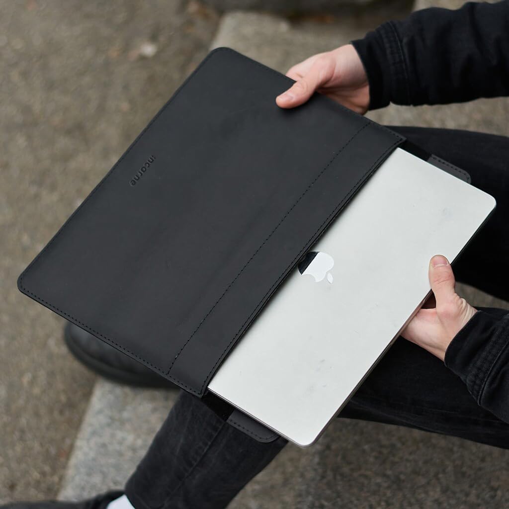 Black Leather Laptop Case Made for 15in MacBook Air Sleeve - Carrying Protective Sleeves Compatible with MacBook Air 15' M2 M3 M4 A2941 А3114 A3241 2022 2023 2024 2025, Genuine Vintage Leather, Black