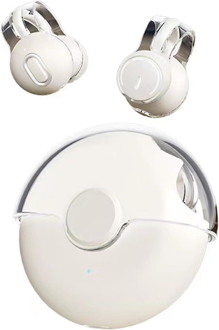 Clip On Headphones Open Earbuds Clip On Earbuds Open Ear Buds Wireless Bluetooth 5.3 Sport Earphones Built-In Mic 56H Playtime Charging Case Ipx5 Waterproof Ear Bud Wireless for Exercise white