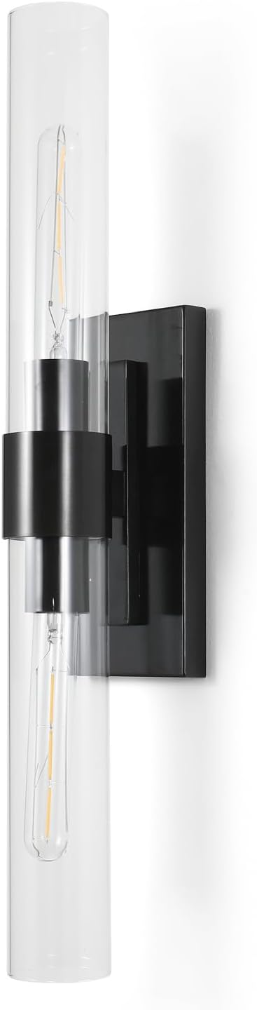 23 Inch Modern Black Wall Sconce Clear Glass Wall Sconce for Living Room - Black Vanity Light and Bathroom wall sconces (Bulb Included)
