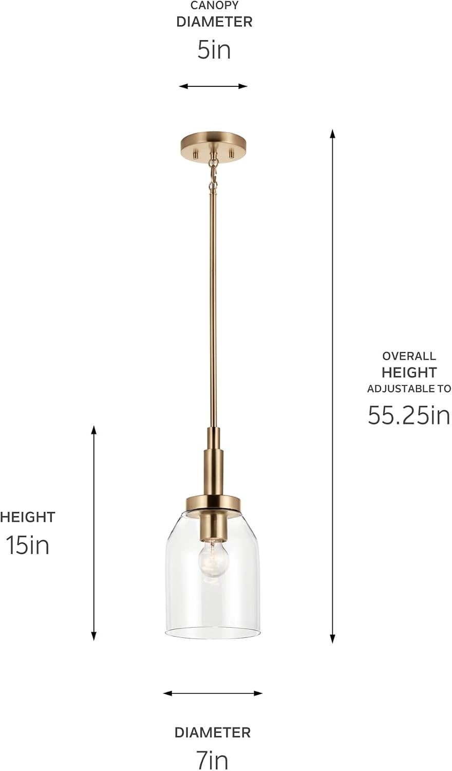 Kichler Madden 1-Light Mini Pendant Light Fixture with Clear Glass Shade in Champagne Bronze, Sloped Ceiling Compatible for Kitchen Island Hanging Lighting (15' x 7 '), 52725CPZ