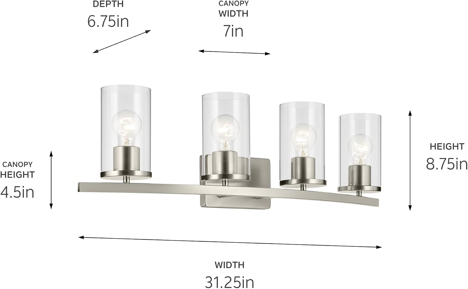 Kichler Crosby 31.25' 4-Light Bathroom Vanity Light Fixture with Clear Glass in Brushed Nickel, Modern Wall Mount Lighting for Bathroom Over Mirror (31.25' x 8.75'), 45498NICLR