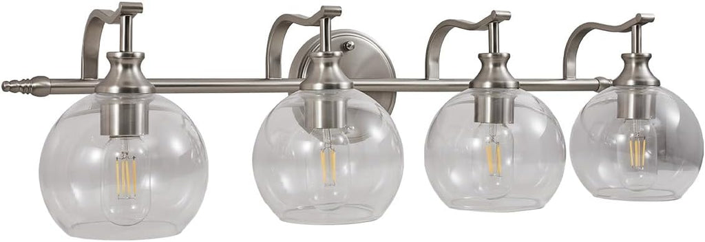 ANDY STAR Brushed Nickel Vanity Lights for Bathroom, 4 Light Vanity Light Brushed Nickel, Farmhouse Vanity Lighting Fixtures, 30.5 Inch Modern Silver Wall Sconce, E26 Base Bulbs Required, UL Certified