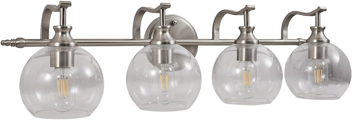 ANDY STAR Brushed Nickel Vanity Lights for Bathroom, 4 Light Vanity Light Brushed Nickel, Farmhouse Vanity Lighting Fixtures, 30.5 Inch Modern Silver Wall Sconce, E26 Base Bulbs Required, UL Certified