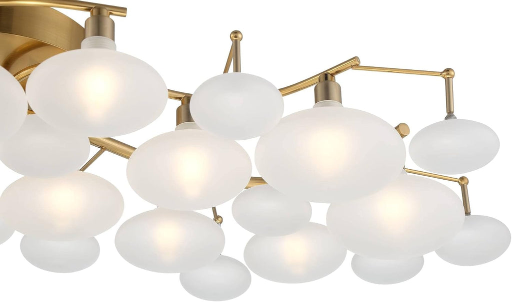 Possini Euro Design Lilypad Modern Ceiling Light Semi Flush-Mount Fixture 30 1/4' Wide Warm Brass Gold Frosted Opal Etched Glass Shade for Bedroom Kitchen Living Room Hallway Bathroom House Home