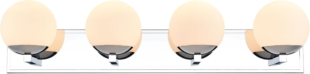 Chrome Bathroom Vanity Light Fixtures, 4-Light Globe Bathroom Vanity Light Fixtures Over Mirror, Modern Wall Lights for Living Room, Long Backplate, Standard E26 Base, Chrome