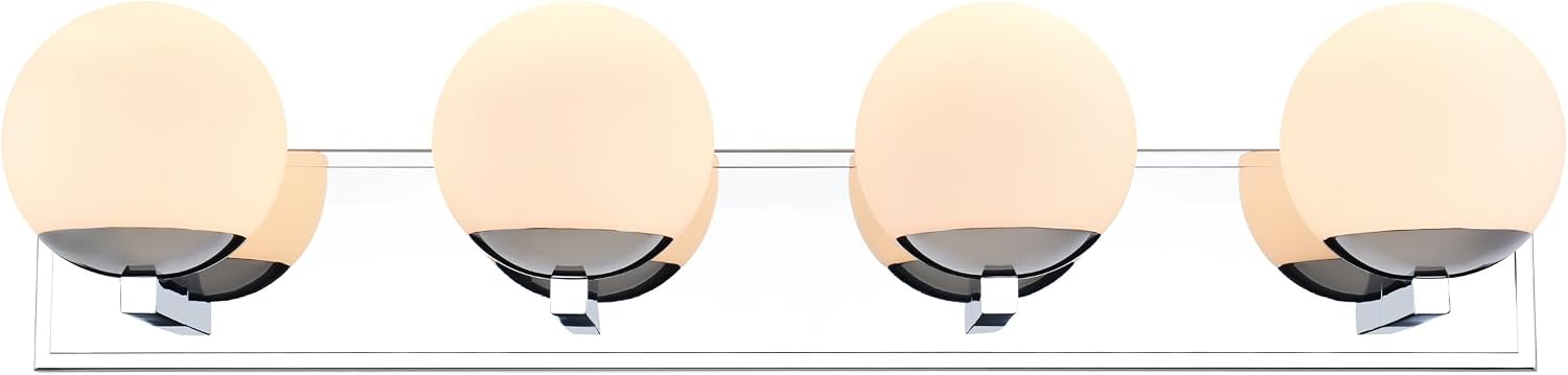 Chrome Bathroom Vanity Light Fixtures, 4-Light Globe Bathroom Vanity Light Fixtures Over Mirror, Modern Wall Lights for Living Room, Long Backplate, Standard E26 Base, Chrome