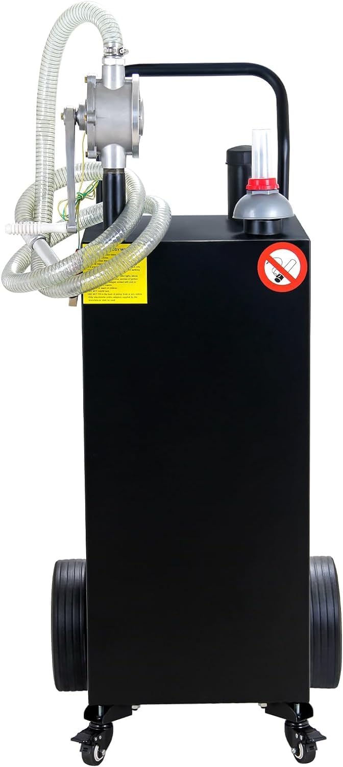 Gas Caddy Fuel Tank Gasoline container Diesel portable gas tank w/pump Rolling & Solid Rubber Wheels for Weeder,Snow blower,Pickup truck,ATV,Water Scooter,Yacht,UTV,Motorcycle (30 Gallon Black)