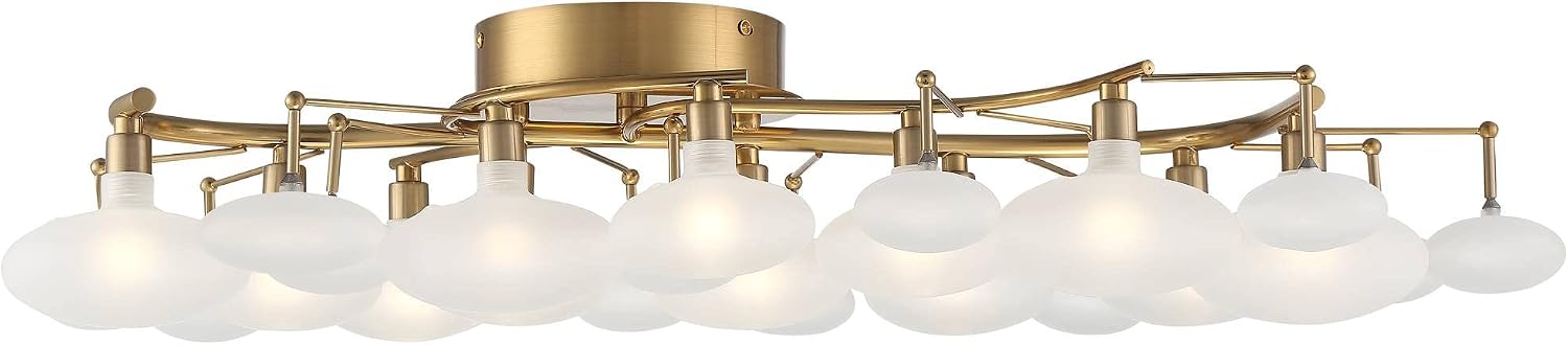 Possini Euro Design Lilypad Modern Ceiling Light Semi Flush-Mount Fixture 30 1/4' Wide Warm Brass Gold Frosted Opal Etched Glass Shade for Bedroom Kitchen Living Room Hallway Bathroom House Home