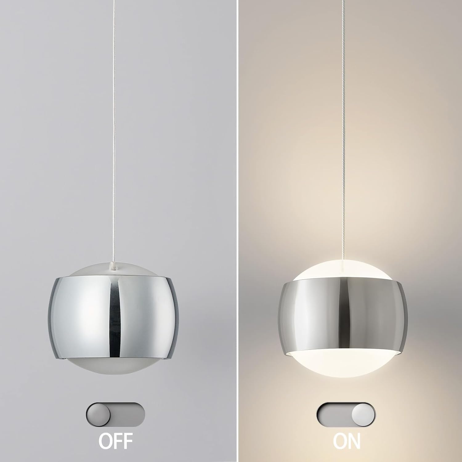Modern Chrome LED Dimmable Pendant Light fixtures,6″ Island Pendant Lighting for Kitchen Island Dinning Room,Bedroom,Bar, Kitchen Island Ceiling Hanging Light Fixtures(Chrome-1-Pack)