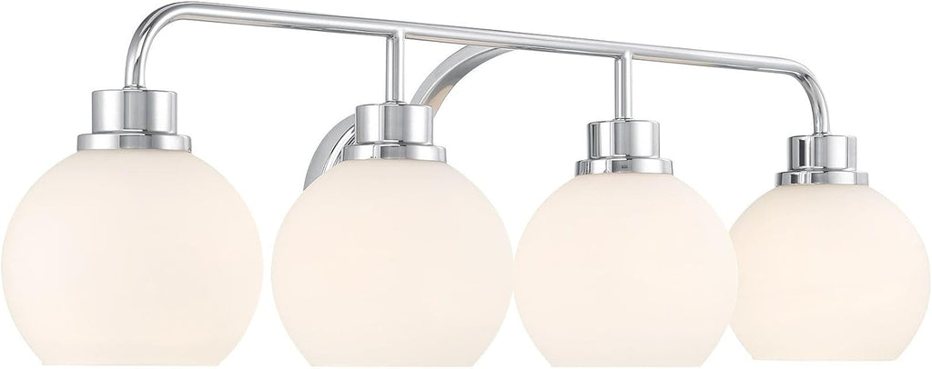 Meridian M80082CH White Opal Glass Bathroom Vanity Wall Light, 4-Light 240 Total Watts, 8' H x 32' W, Chrome