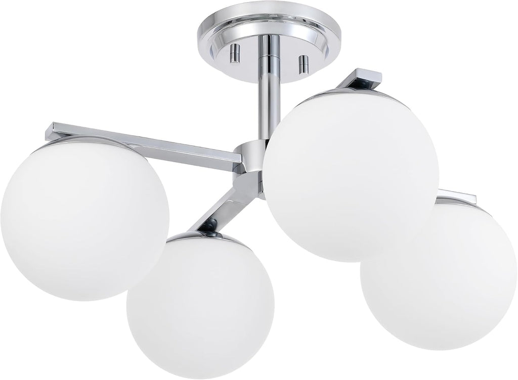 Chrome Semi Flush Mount Ceiling Light, 4-Ligh Modern Kitchen Lighting Fixtures with Globe Glass Shade, Hallway Light Fixtures Ceiling Mount for Dining Room, Living Room, Bedroom, Foyer