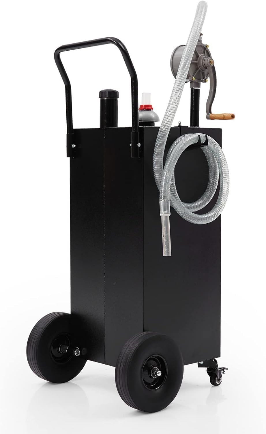 40 Gallon Fuel Caddy, Portable Gas Tank with Reversible Rotary Manual Siphon Pump, Fuel Transfer Storage Tank with 4 Solid Rubber Rollers, Gasoline Diesel Can for Car, Boat, Lawn Mower, ATV, Black