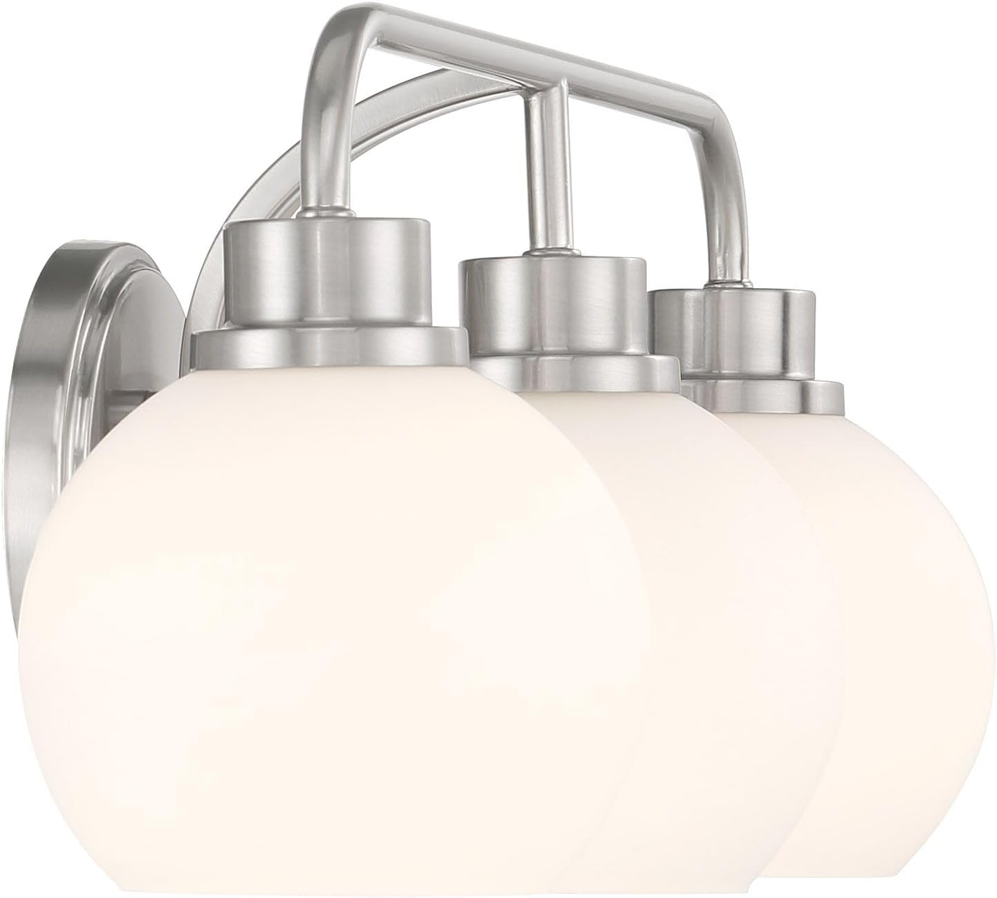 Meridian M80081BN White Opal Glass Bathroom Vanity Wall Light, 3-Light 180 Total Watts, 8' H x 24' W, Brushed Nickel
