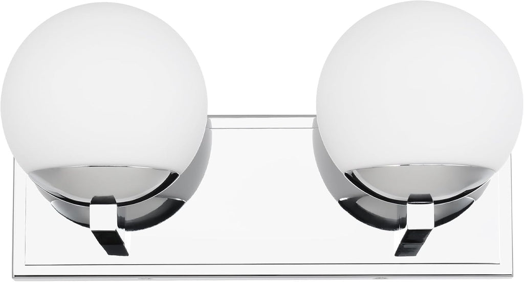 Chrome Bathroom Vanity Light Fixtures, 2-Light Globe Bathroom Lighting Fixtures Over Mirror, Modern Wall Lights for Living Room, Long Backplate, Standard E26 Base, Chrome