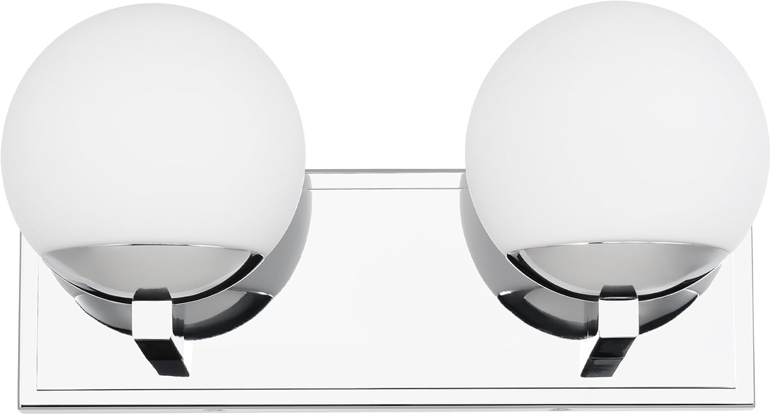 Chrome Bathroom Vanity Light Fixtures, 2-Light Globe Bathroom Lighting Fixtures Over Mirror, Modern Wall Lights for Living Room, Long Backplate, Standard E26 Base, Chrome