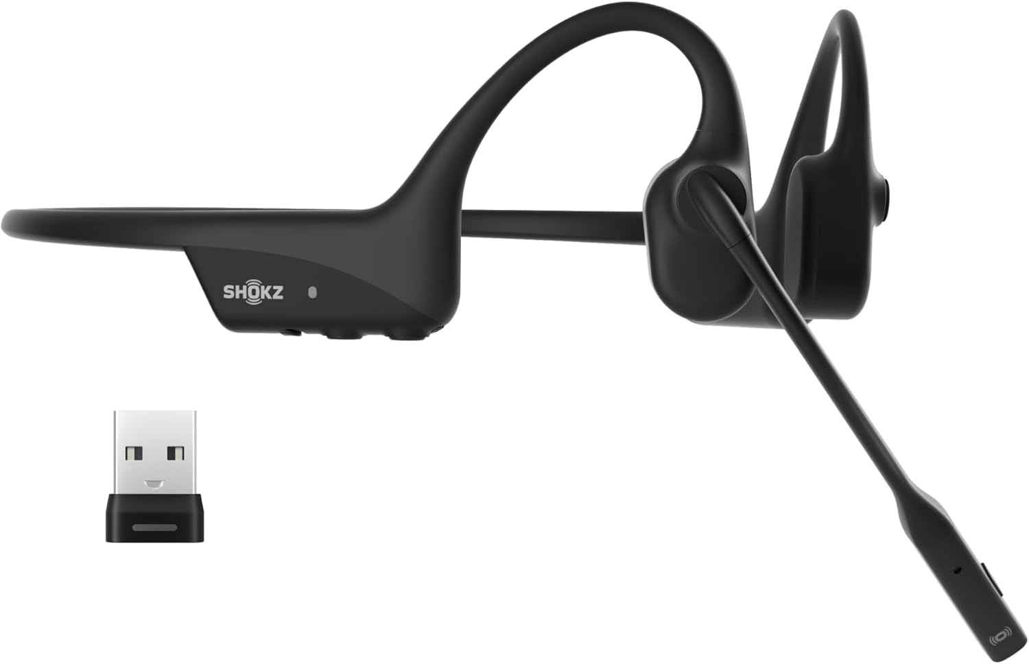 SHOKZ OpenComm2 UC 2025 Upgrade - Open-Ear Wireless Computer Headset with Boom Mic, Bone Conduction Bluetooth Stereo Headphones, USB-A Dongle Compatible with PC and Mac, Zoom Certified - C120UC