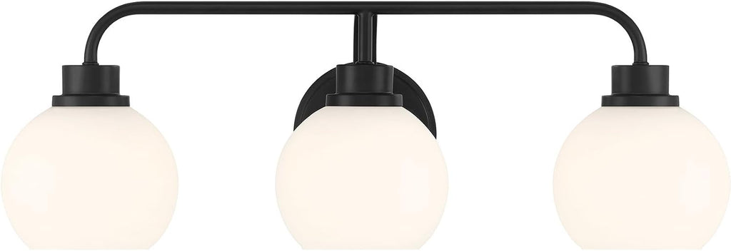 Meridian M80081MBK White Opal Glass Bathroom Vanity Wall Light, 3-Light 180 Total Watts, 8' H x 24' W, Matte Black