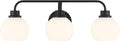 Meridian M80081MBK White Opal Glass Bathroom Vanity Wall Light, 3-Light 180 Total Watts, 8' H x 24' W, Matte Black