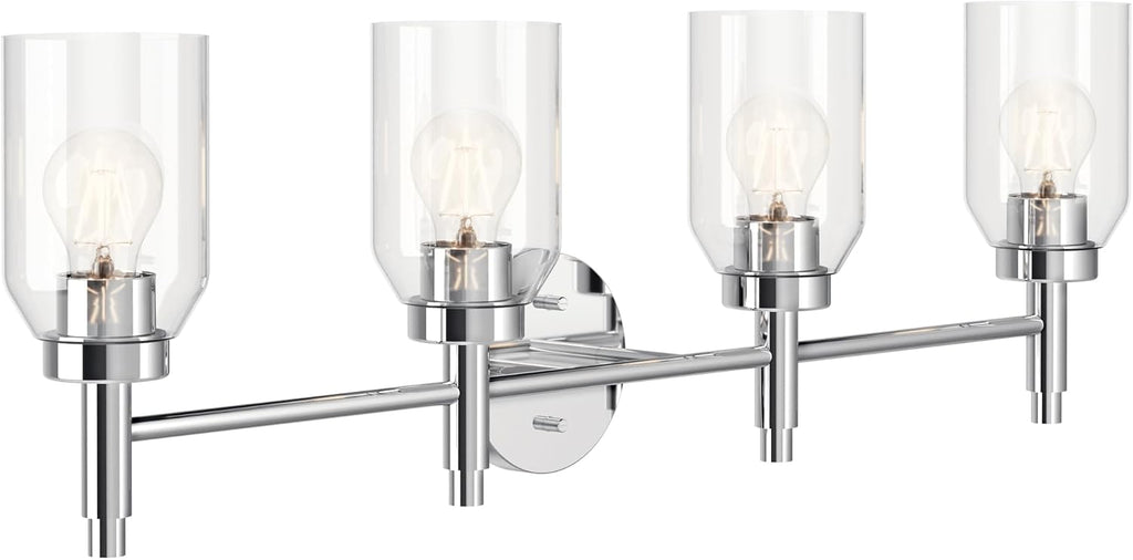 Kichler Madden 4-Light Bathroom Vanity Light Fixture with Clear Glass in Chrome, Modern Wall Mount Lighting for Single or Double Vanity Over Mirror (10.5' x 34'), 55186CH
