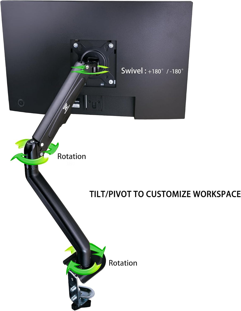 acer 24' FHD IPS Monitor with 4ms Response Time, Anti Glare, VESA Mount (100mm), HDMI, VGA & Black Color with DKZ Hub & ErgoFlexy Single Monitor Mount